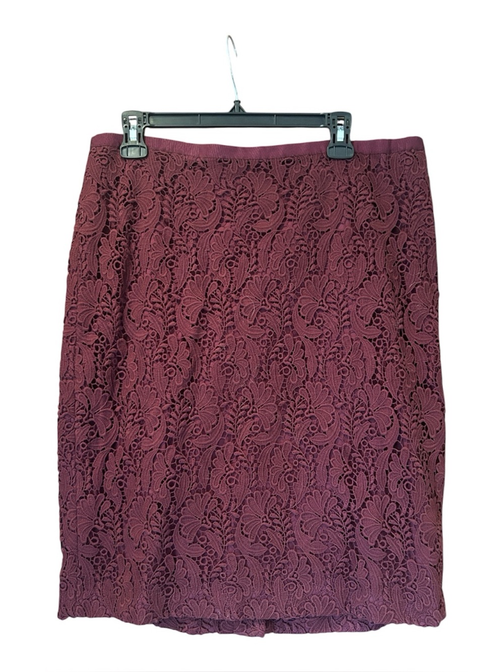Talbots Burgundy Floral Lace Pencil Skirt 14‎ Cotton Blend Maroon Straight